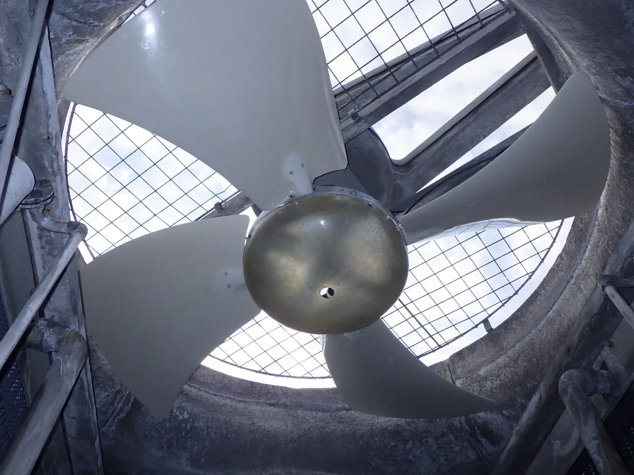 Cooling tower fan blade after maintenance — restored to like-new condition